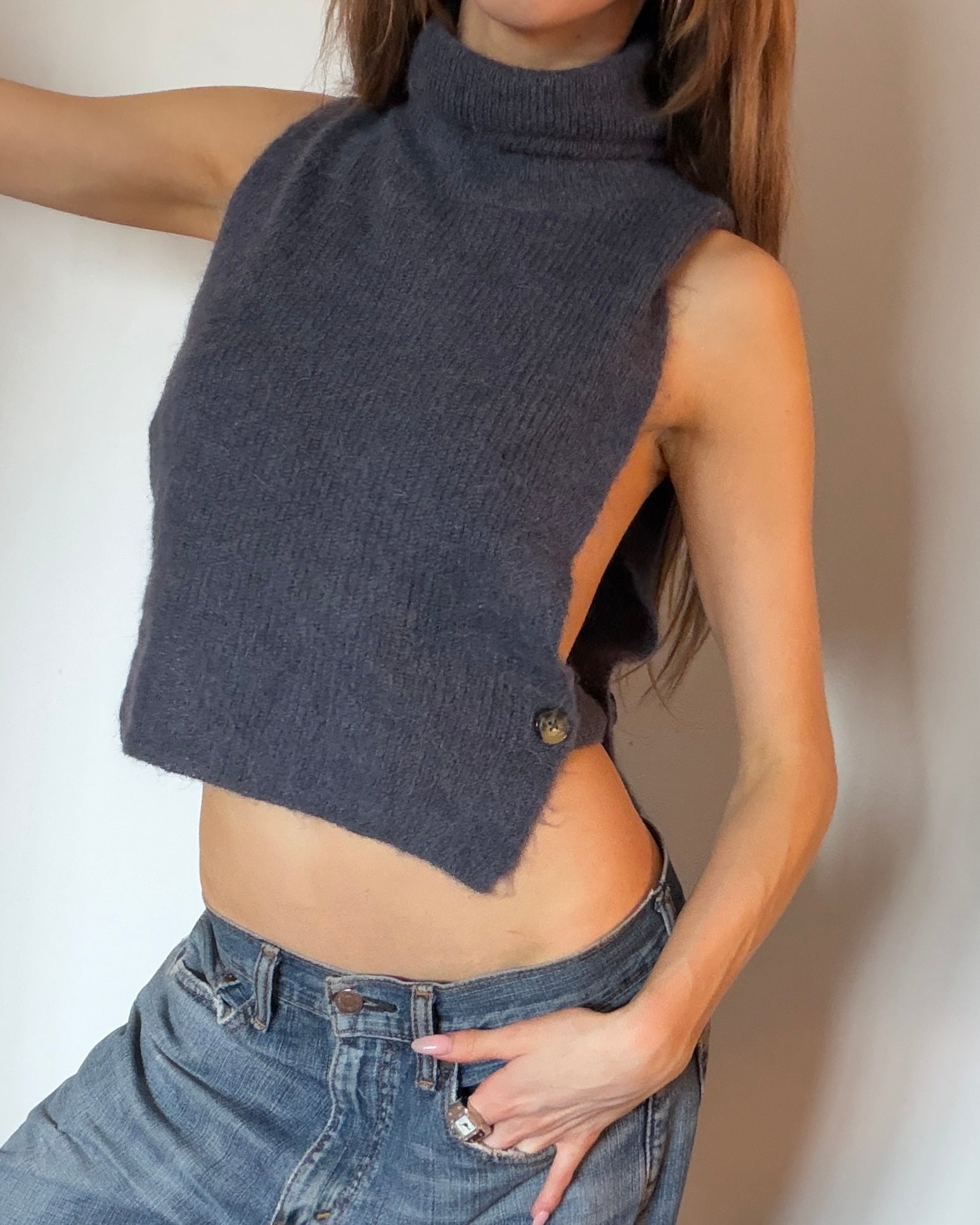 Sideless Turtleneck Knit Top