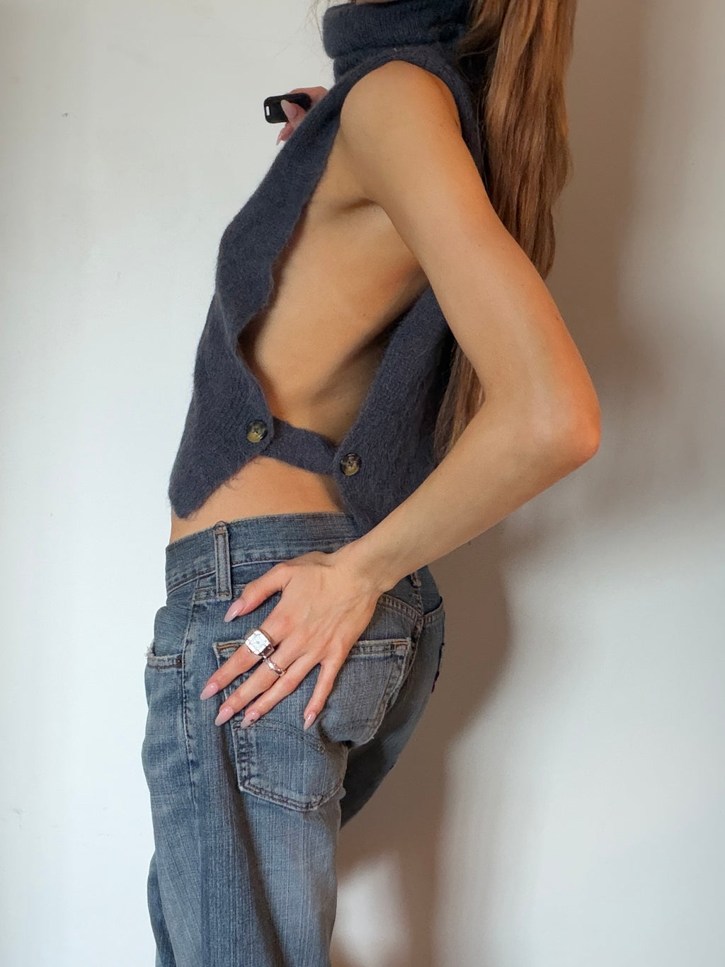 Sideless Turtleneck Knit Top