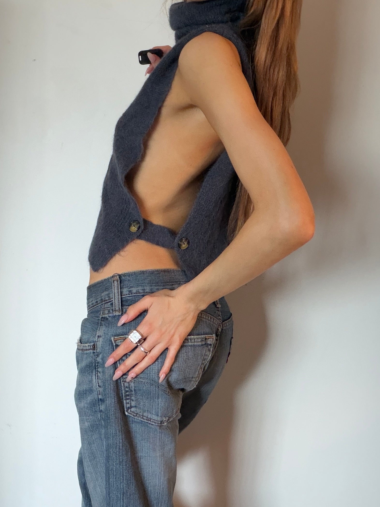 Sideless Turtleneck Knit Top