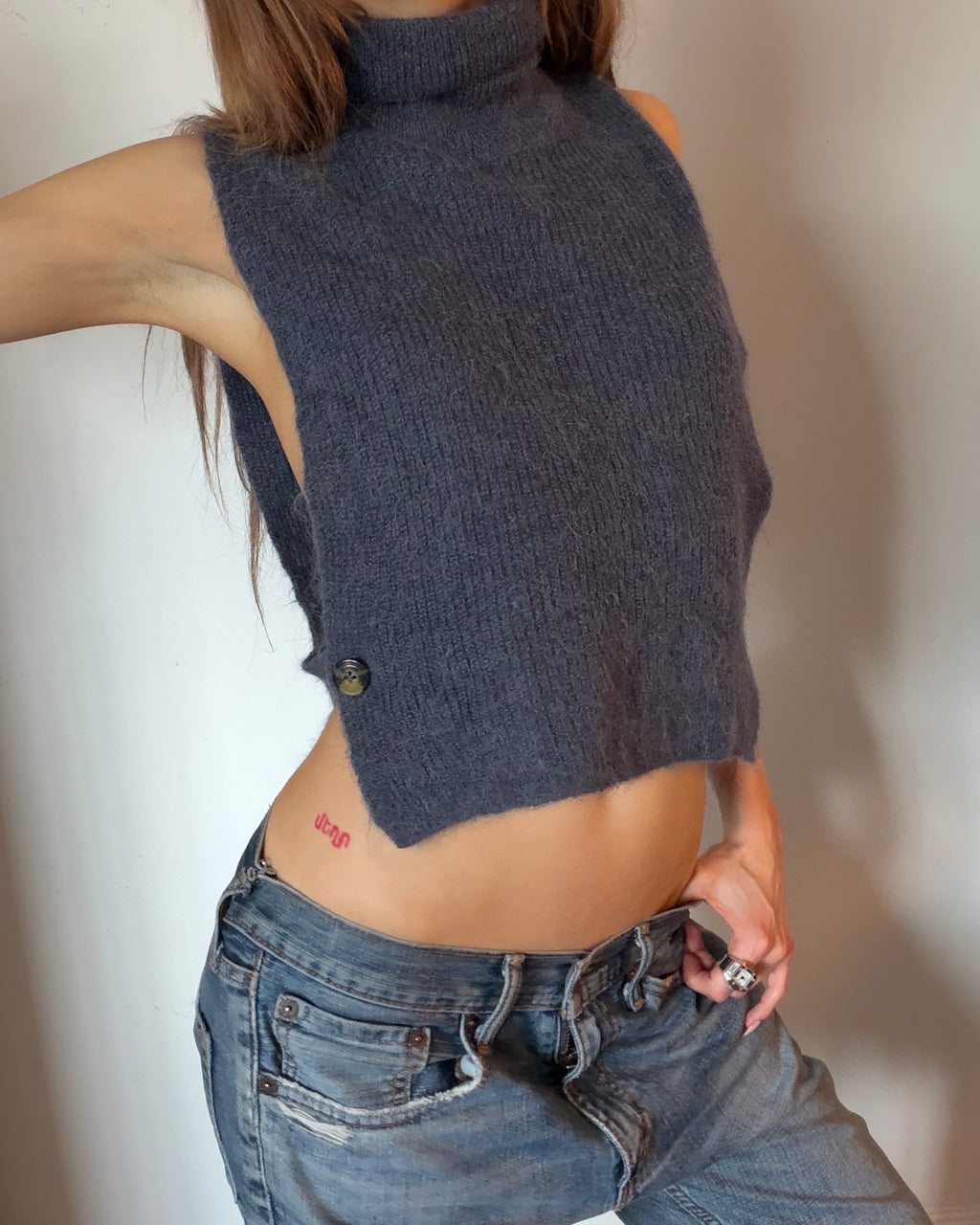 Sideless Turtleneck Knit Top